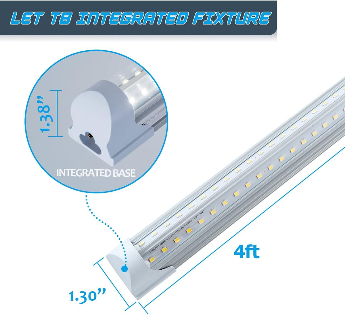 6 Pack 4FT 40W Integrated V Shaped LED Shop Light, Linkable White Daylight 6000k, On/Off Switch Cable Clear Cover H711847