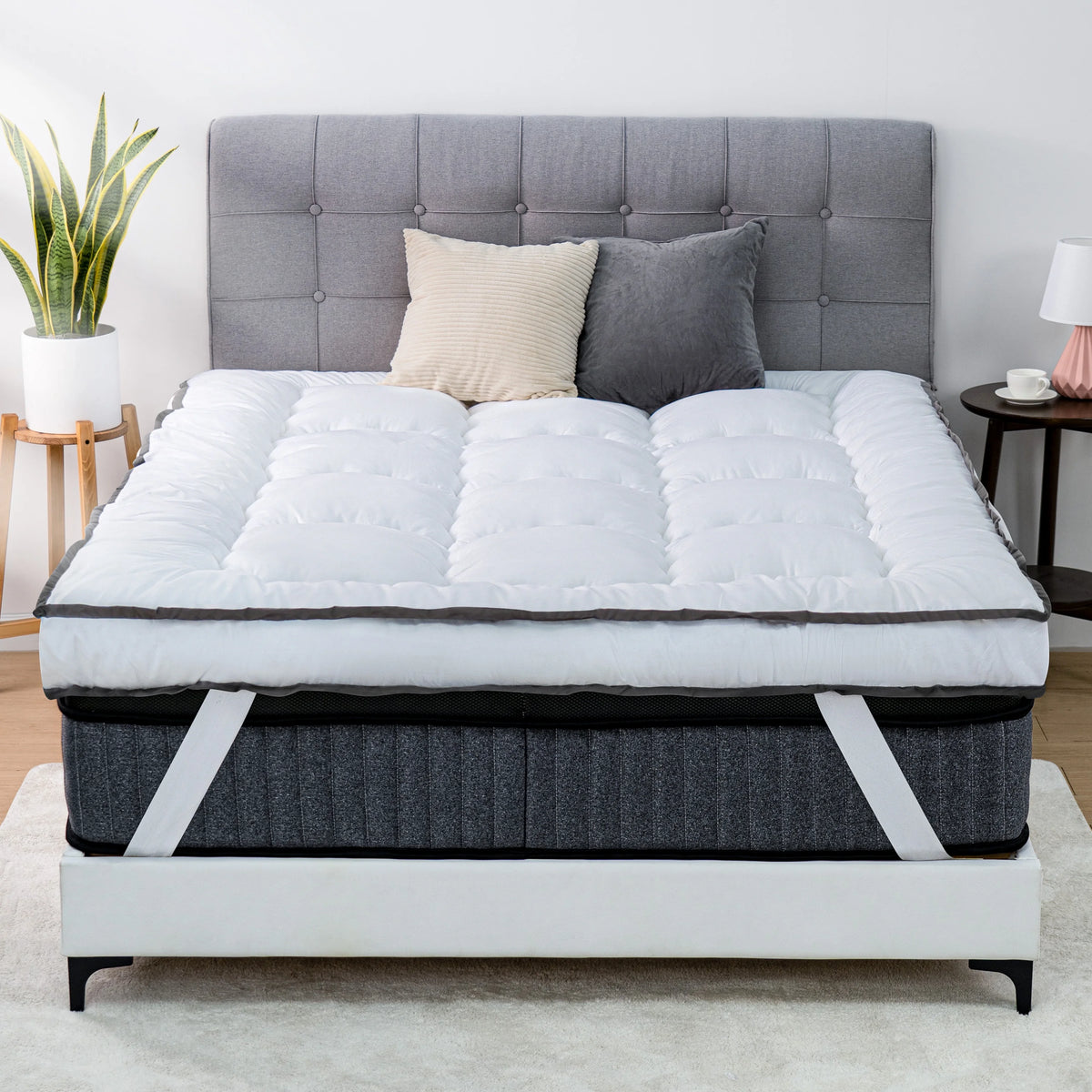Queen Rose Cooling Plush Pillow Top Mattress Pad with Elastic band F755