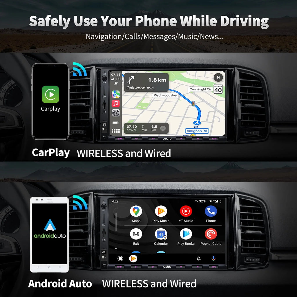 7inch QLED Double Din Car Stereo with Wireless Carplay Android Auto A94021