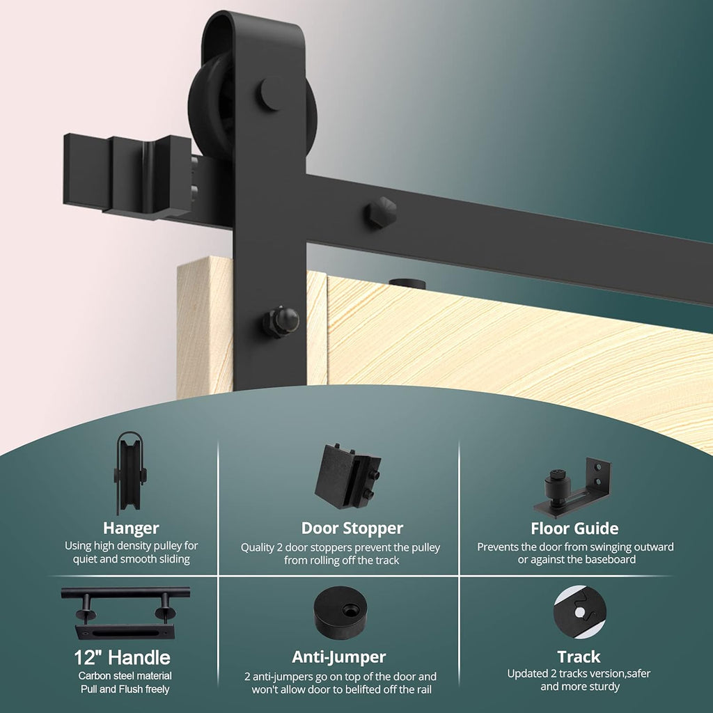 6.6FT Heavy Duty Sliding Door Hardware Kit with 12 Handle & Floor Guide R524