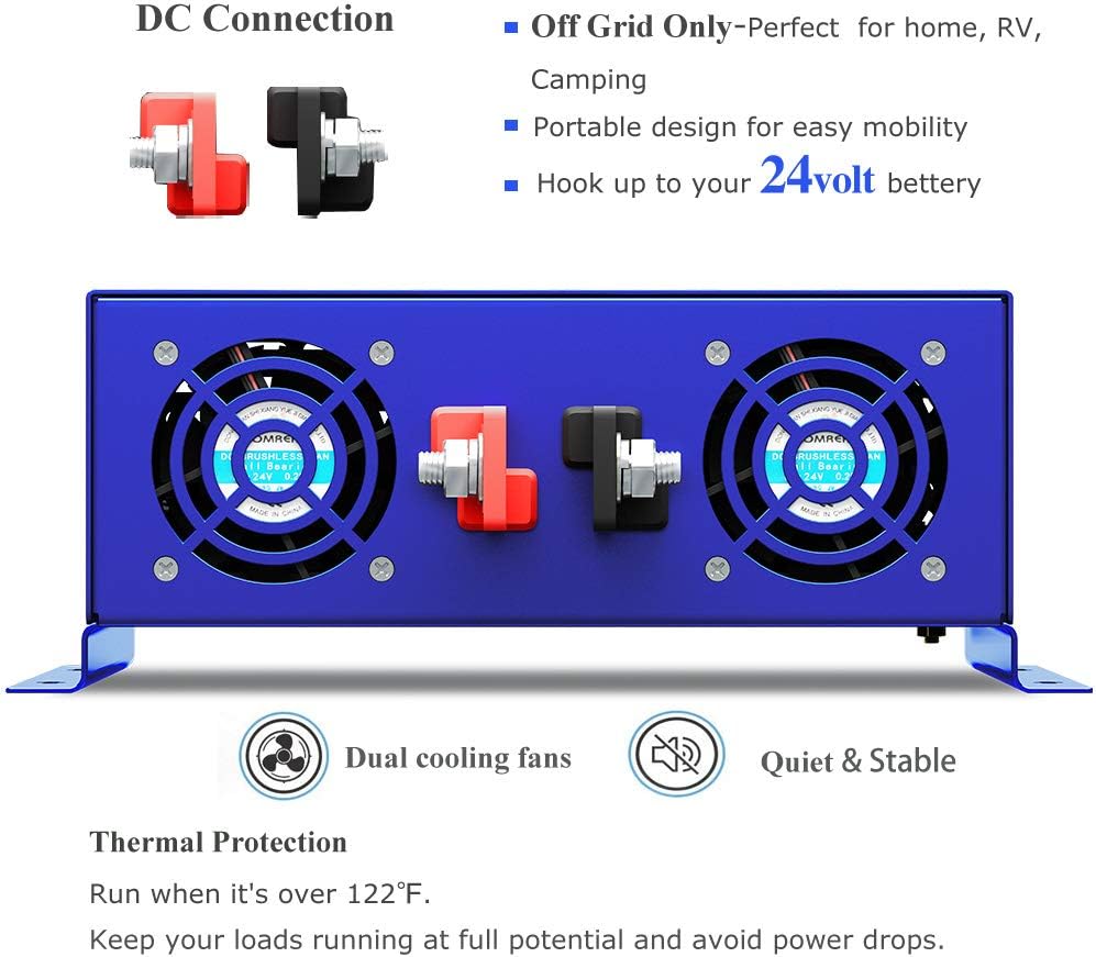 3000W Pure Sine Wave Power Inverter 24V DC to AC 120V with 15ft Cable Remote Switch Controller T67304