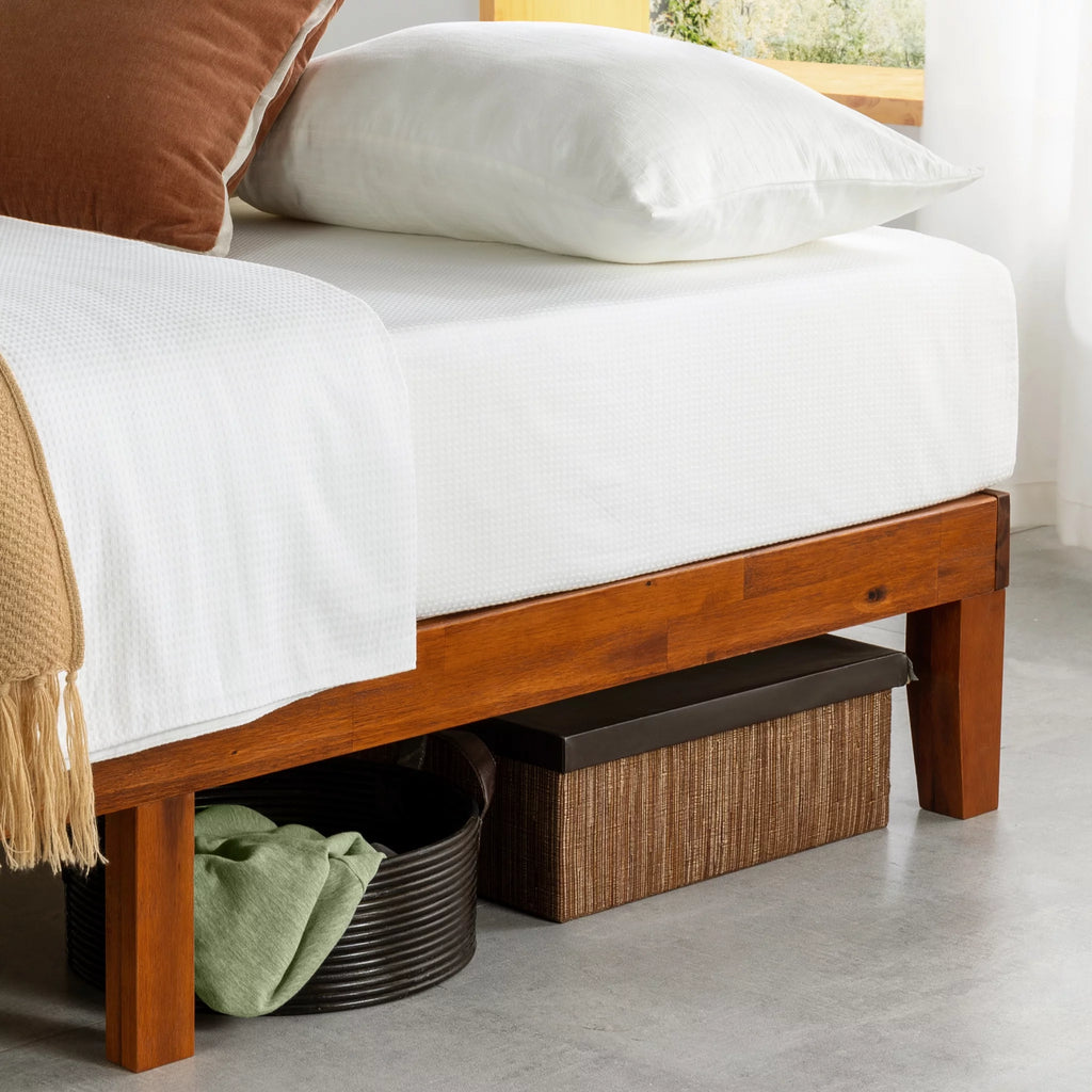 12" Solid Wood Platform Bed with Wooden Slats, Queen, Cherry X289739