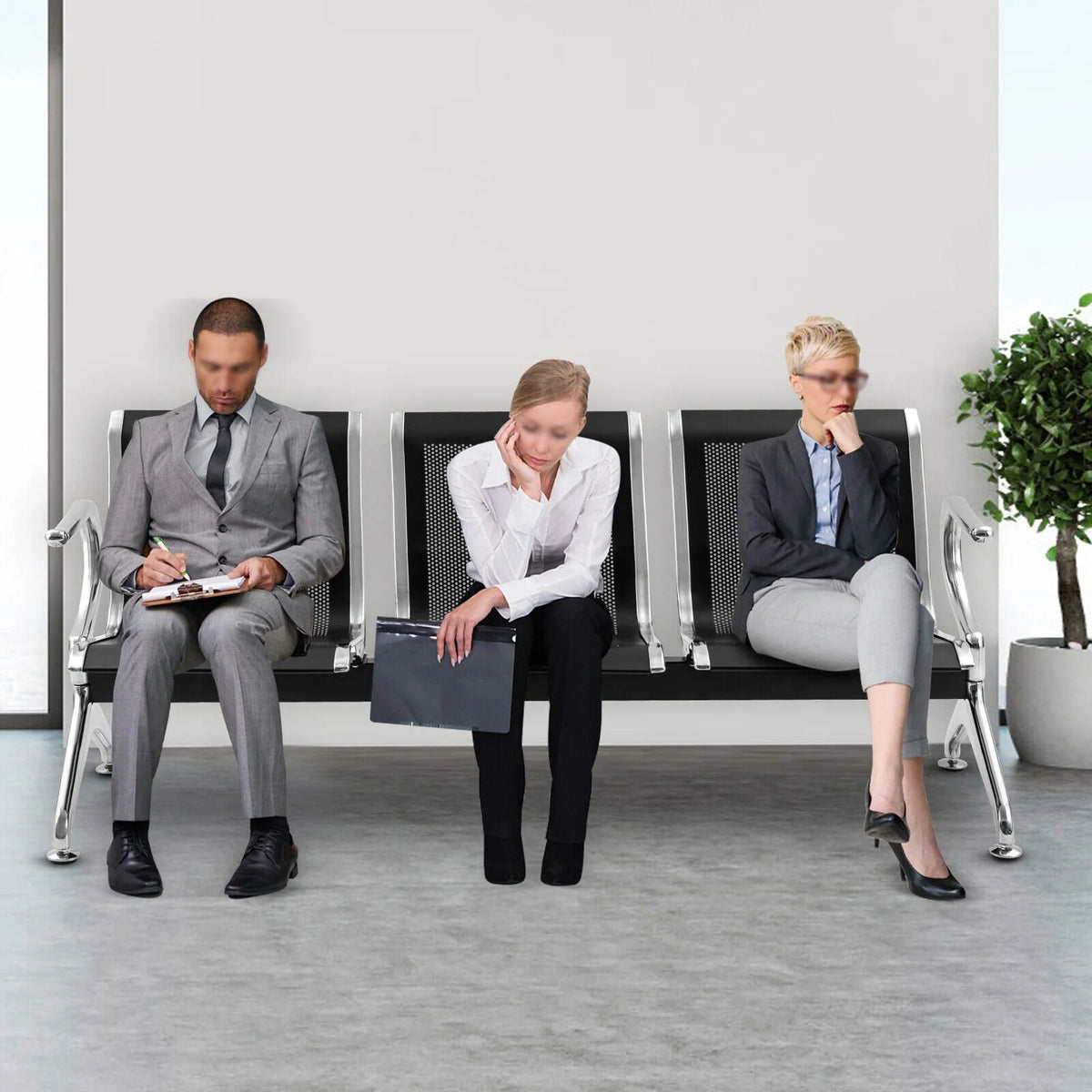 Black 3-Seat Waiting Room Chair with Arms T2601
