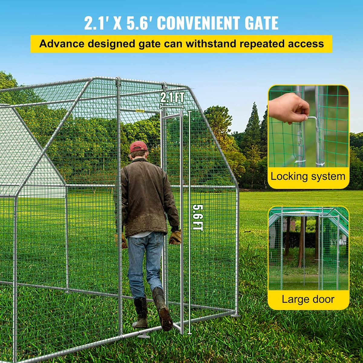 Large Metal Chicken Coop with Run, 12.8x9.8x6.5ft Z30327