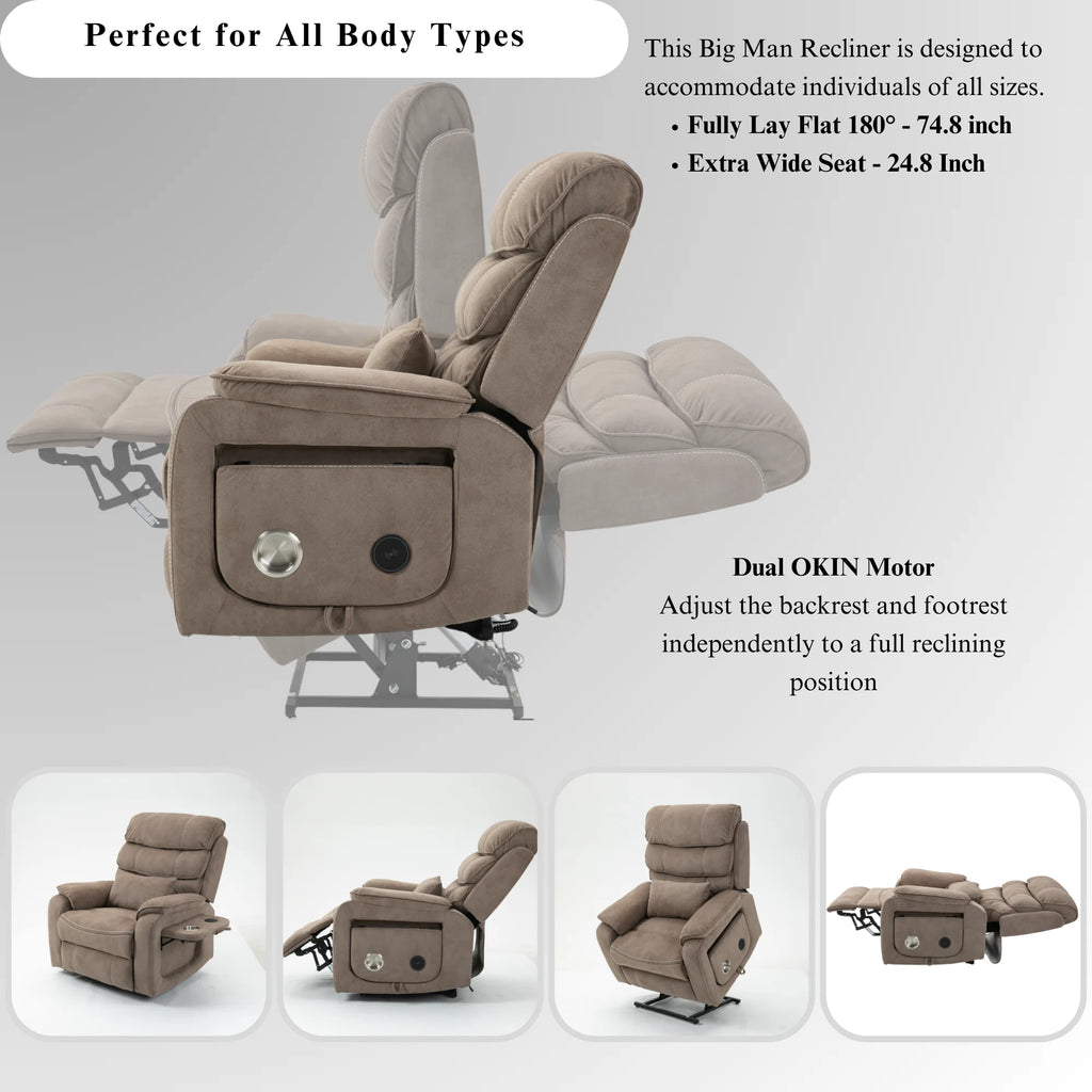 Lay Flat Recliner with Tabletop, Wireless Phone Charger, Cup Holder & Lumbar Pillow, Dual Motor Lift Chair, 400 lbs Capacity G56361