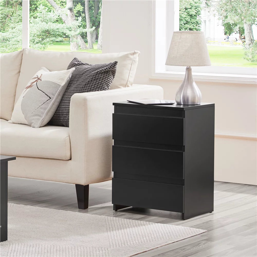 Black 3 Drawer Wooden Nightstand Set of 2 K12172