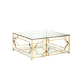 Square Metal and Glass Coffee Table in Polish Gold T123