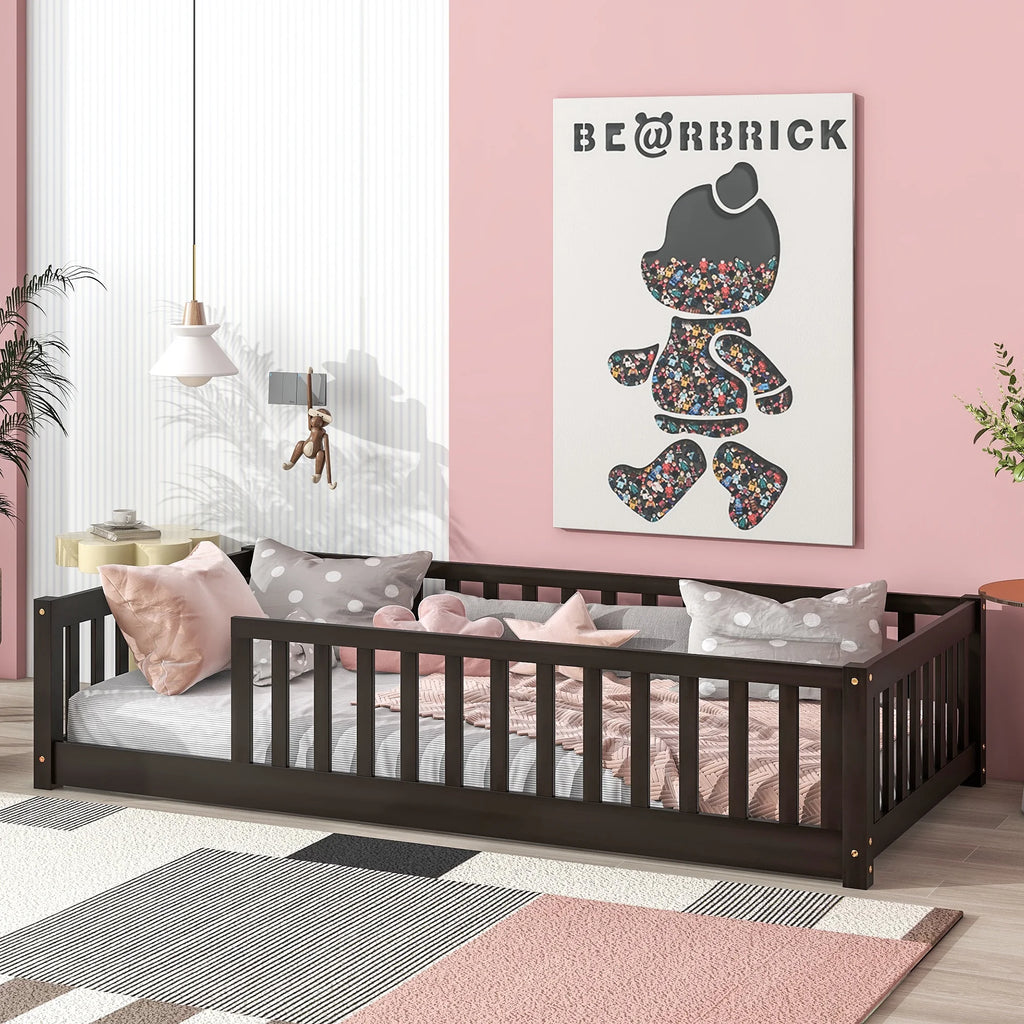 Twin Size Floor Bed with Safety Guardrails V1151