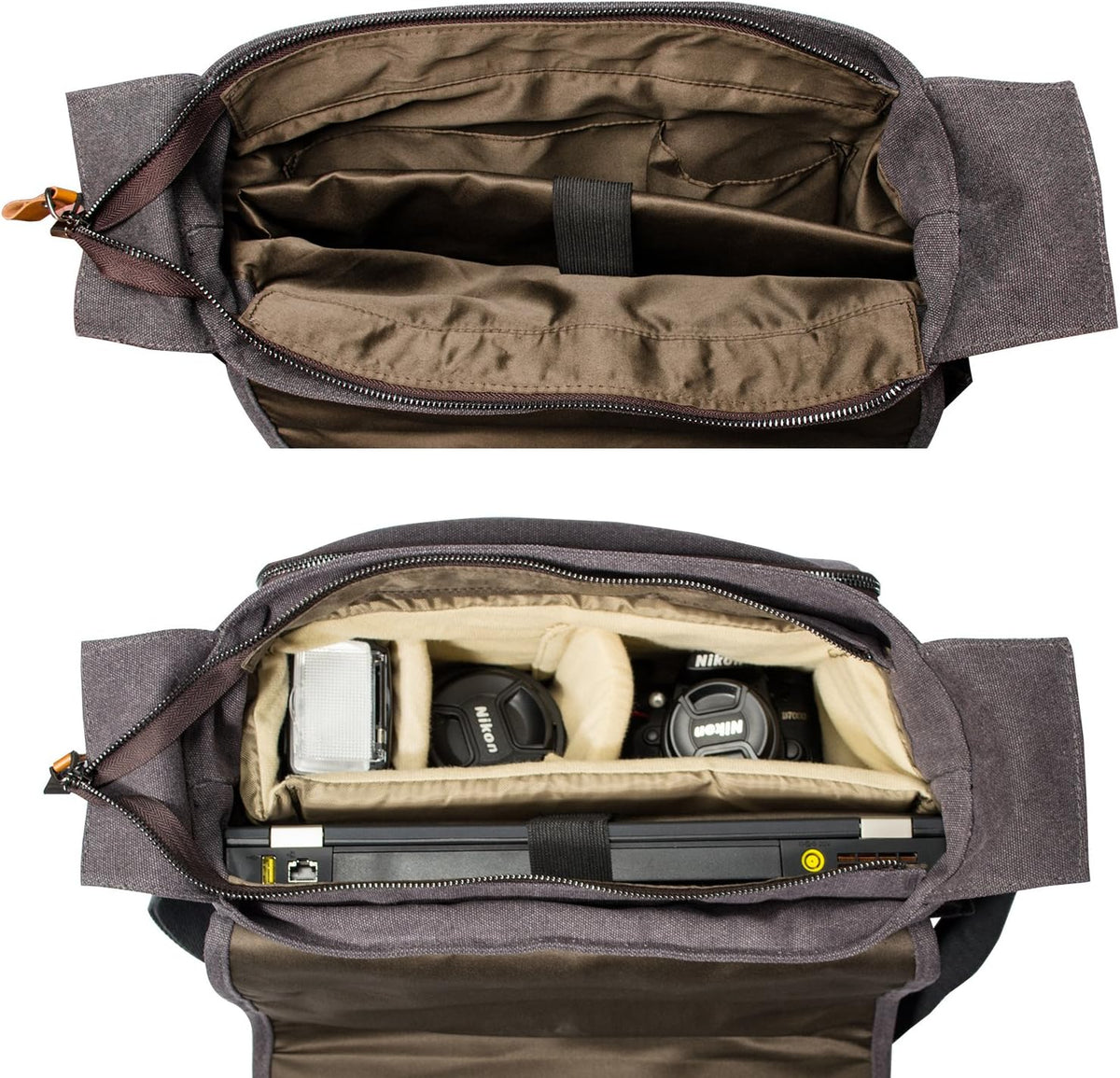 Canvas Messenger Bag with Camera Insert Sleeve U345451