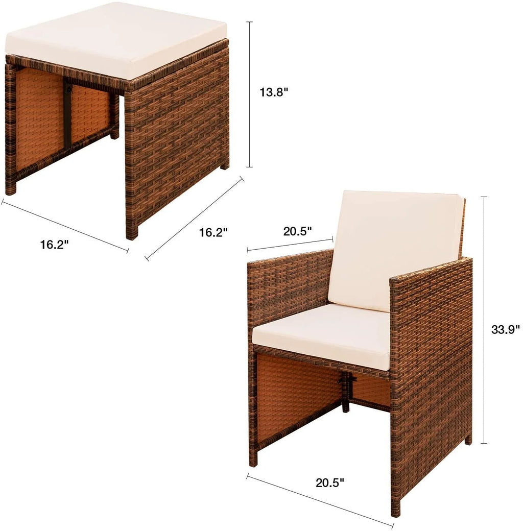 Beige 4 Piece PE Wicker Patio Furniture Set with Ottomans Z5908