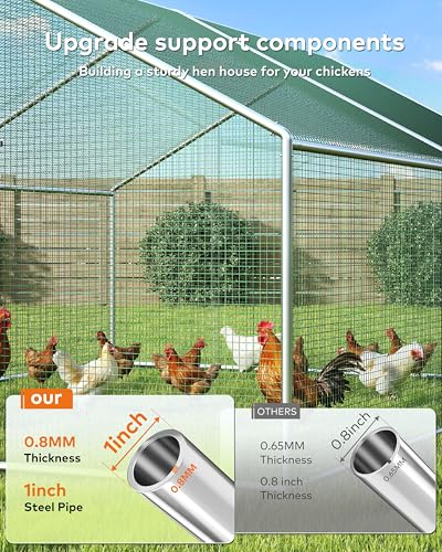 Large Metal Chicken Coop Walk-in Poultry Cage Chicken Run Pen Duck House with Waterproof and Anti-Ultraviolet Cover Spire Roof (10' W x 13.2' L x 6.4' H) S503631