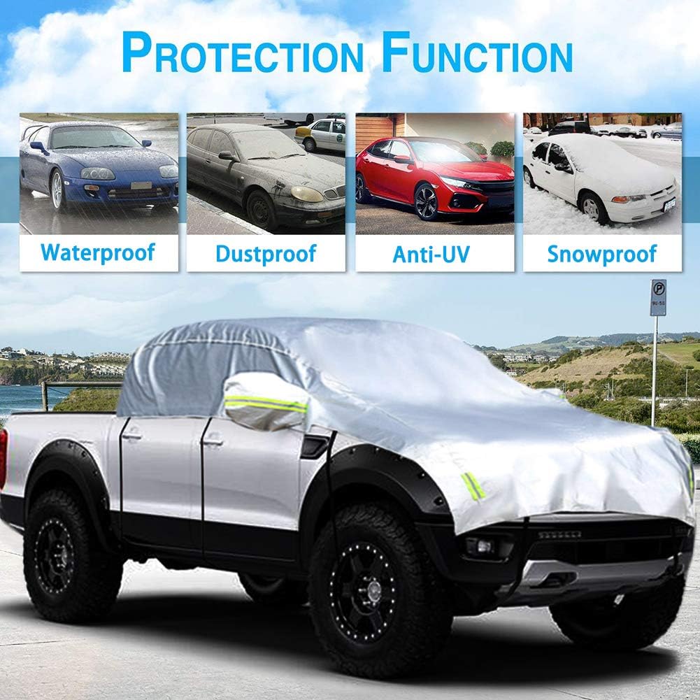 Half Car Cover Waterproof 210D Oxford Fabric Fit Sedan Length 176'' to 193'' E9914