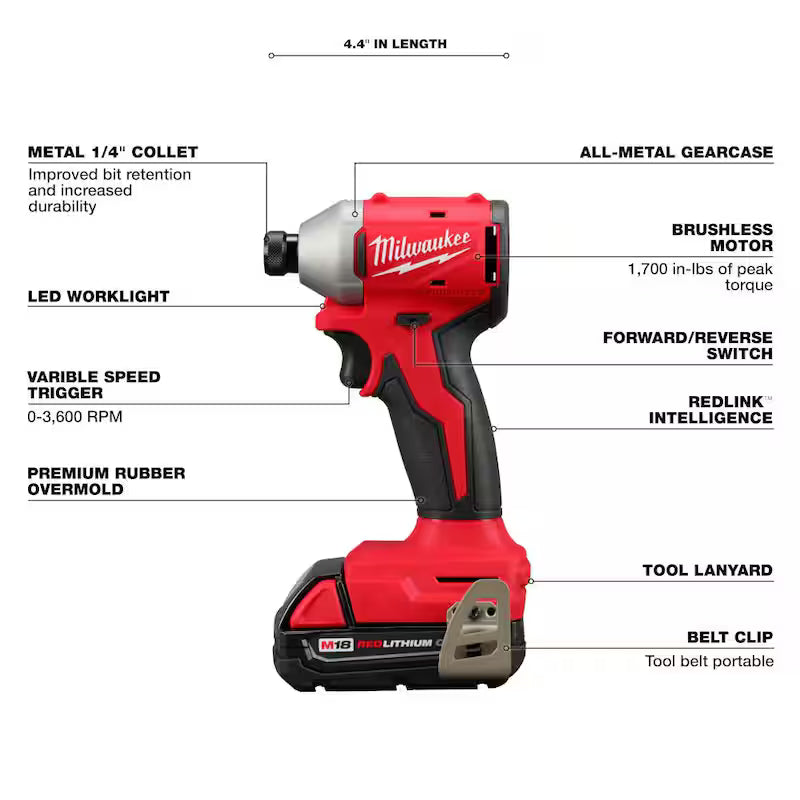 18-Volt Lithium-Ion Compact Brushless Cordless 1/4 in. Impact Driver Kit with 2.0 Ah Battery G156