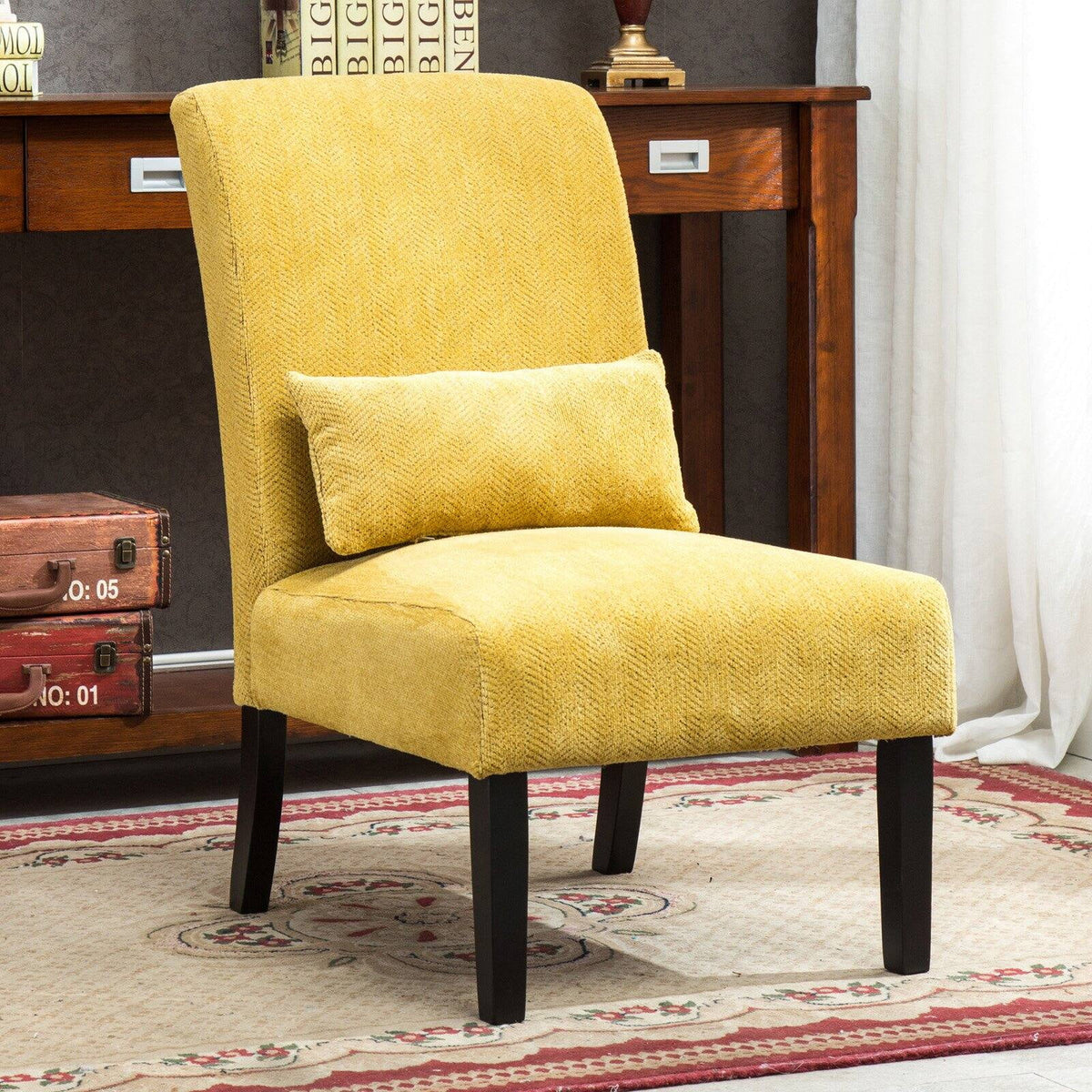 Fabric Armless Accent Chair with Kidney Pillow K59187
