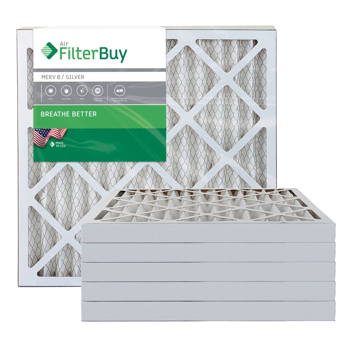 Silver MERV 8 20x20x2 Pleated AC Furnace Air Filter, Pack of 6 O8132