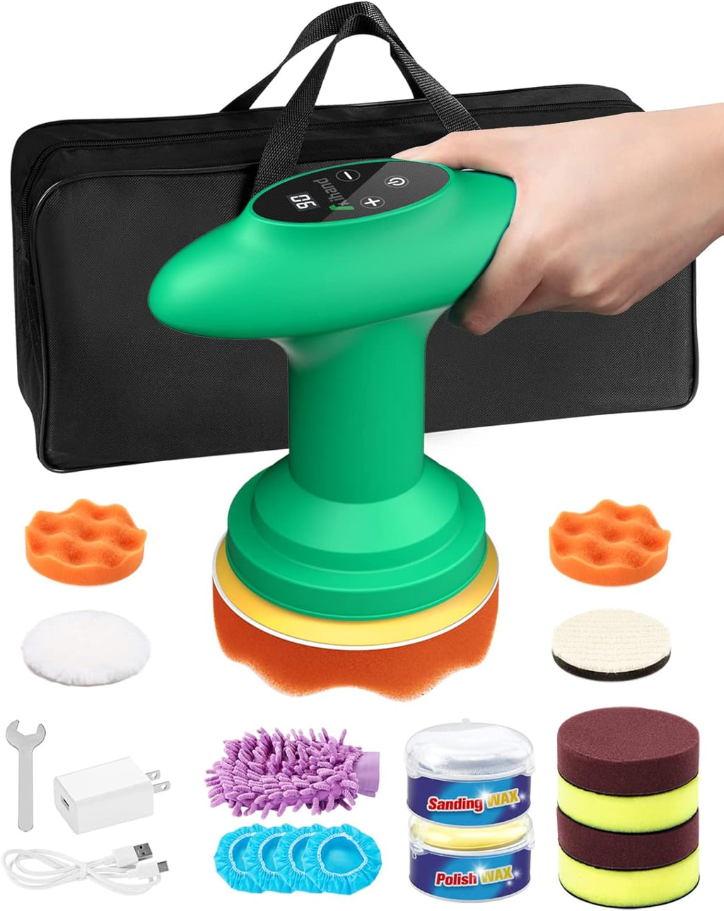 Cordless 4inch Orbital Polisher with 8 Pads, 6 Speeds, 12V LCD Display, Pack of 2 K281288