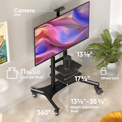 Black Mobile TV Stand on Wheels for 50-86 Inch TVs, Adjustable Height, VESA 800x500 V6615