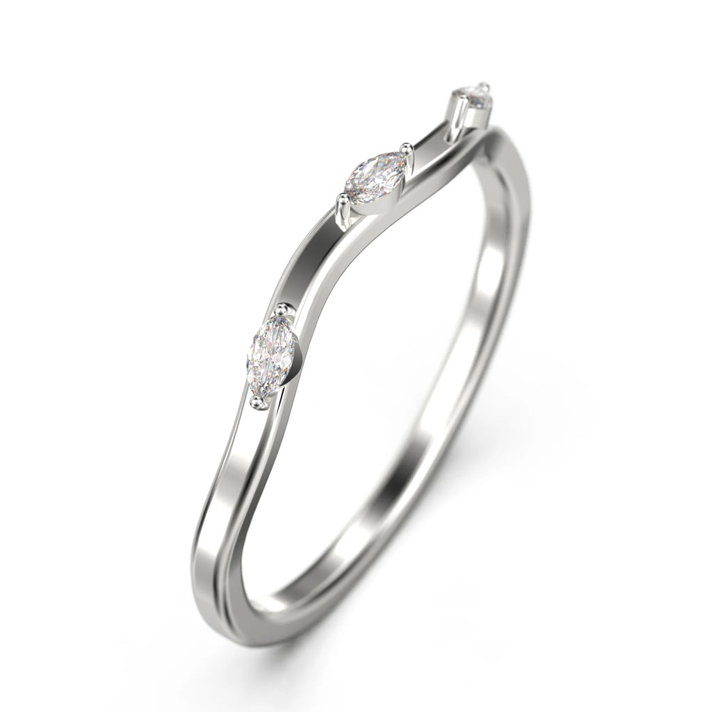 Marquise Cut Diamond Moissanite 925 Sterling Silver Wedding Band P38094