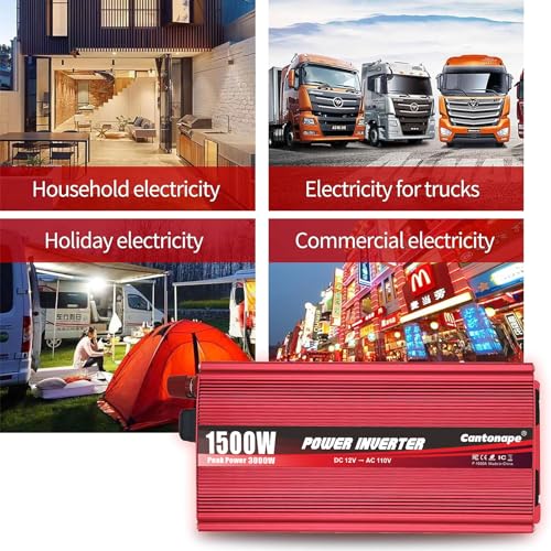 1500W DC 12V to 110V AC Power Inverter with Dual AC Outlets and Dual USB W4956