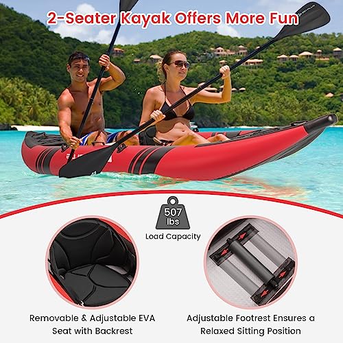 2-person Inflatable Kayak with Aluminium Oars, EVA Padded Seat, Hand Pump, Carry Bag L7234