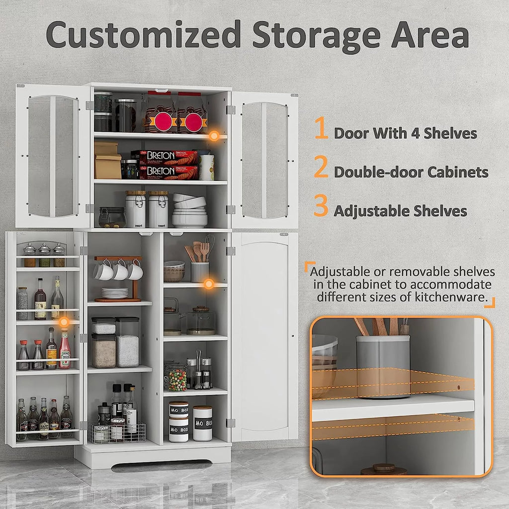 White Wood Kitchen Pantry Storage Cabinet with Doors and Shelves M251