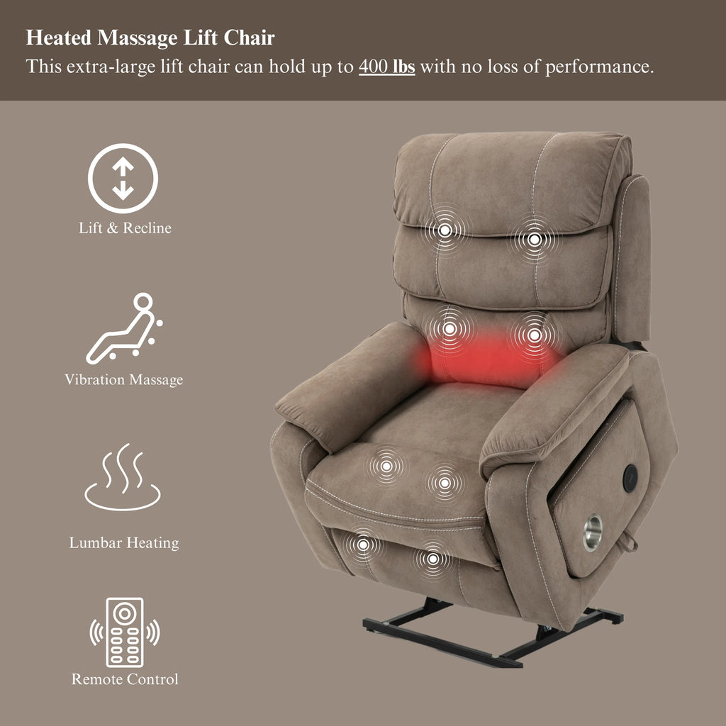 Lay Flat Recliner with Tabletop, Wireless Phone Charger, Cup Holder & Lumbar Pillow, Dual Motor Lift Chair, 400 lbs Capacity G56361