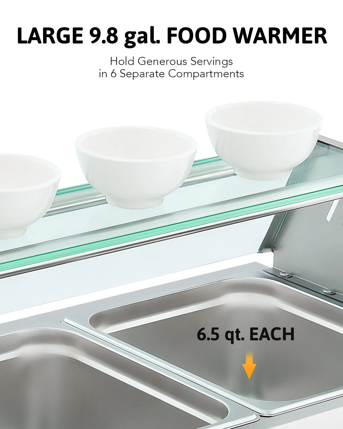 1200W Stainless Steel Bain Marie Food Warmer with 6 Pans Z2360