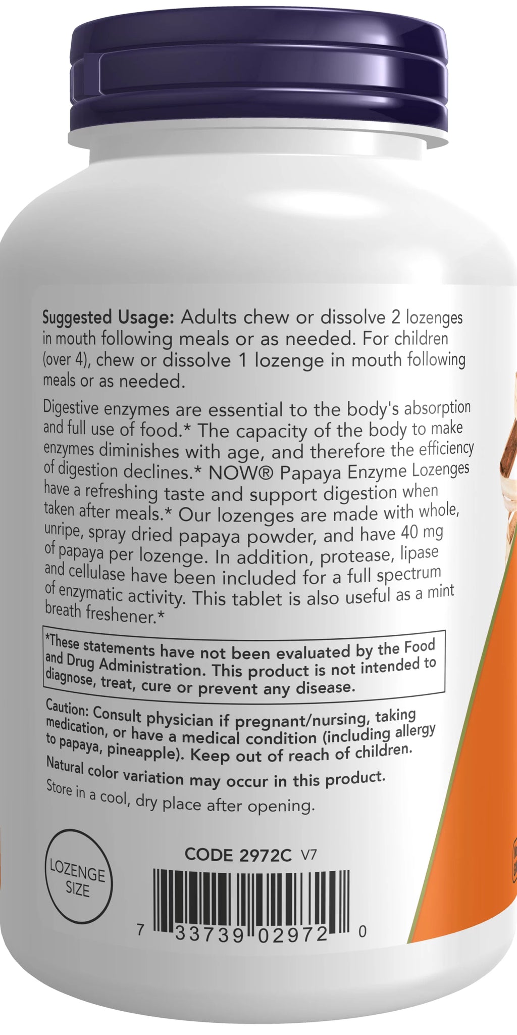 Papaya Enzyme with Mint and Chlorophyll 360 Chewable Lozenges Q343