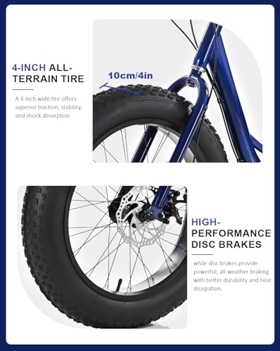 Fat Tire Adult Tricycle, Heavy-Duty 450lb All-Terrain 3-Wheel Bike, 7-Speed, XL Cargo Basket, Dual Disc Brakes J8713