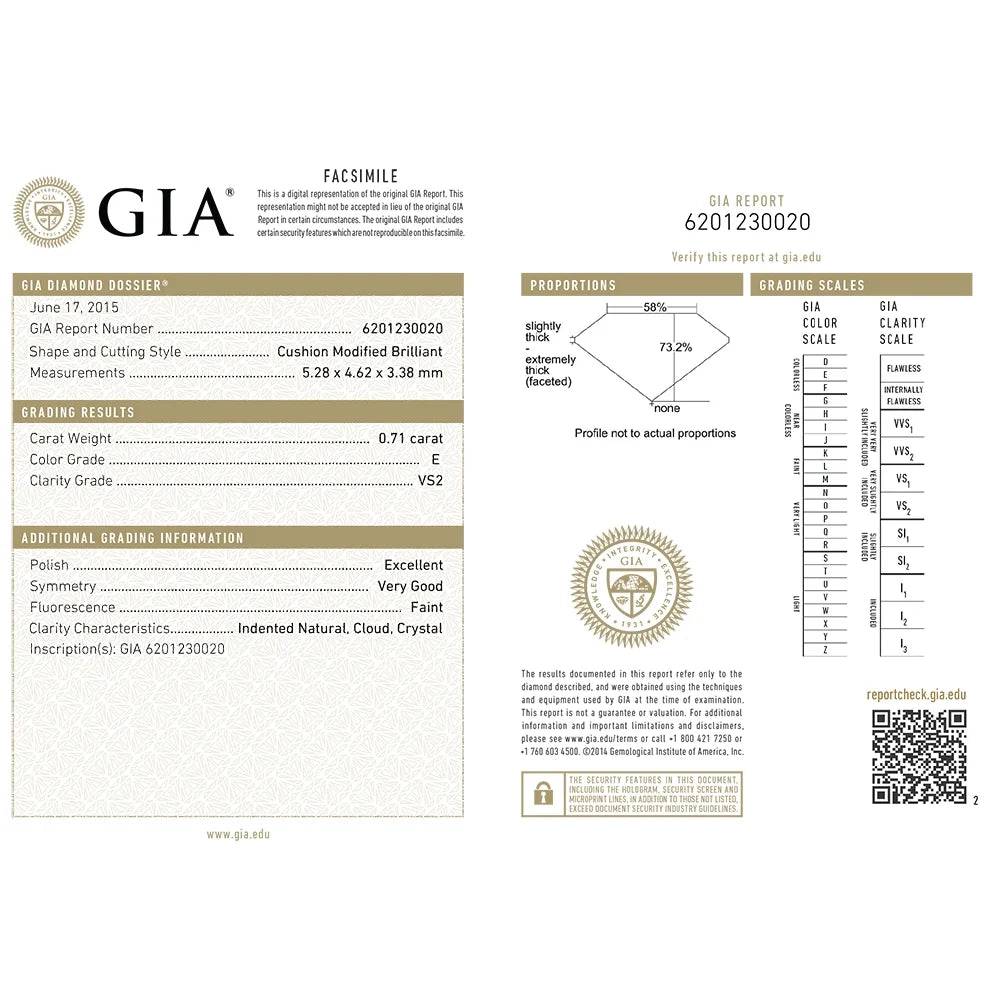 Cushion Solitaire 4-Prong 0.75 Carat 18K Gold Diamond Engagement Ring K466116