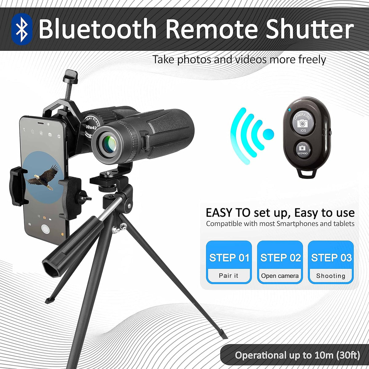 10x42 Waterproof Binoculars with Tripod and Smartphone Adapter G6203
