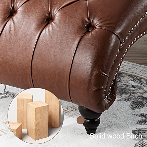 Brown Leather Lounge Chair with Nailhead Trim I716989