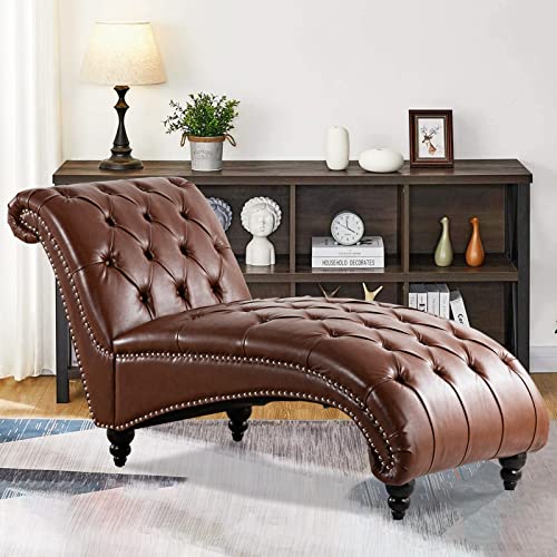 Brown Leather Lounge Chair with Nailhead Trim I716989