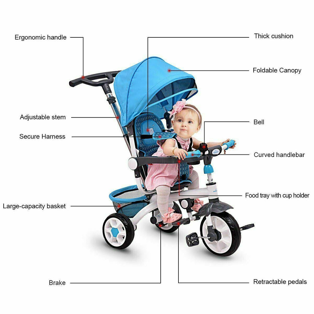 4-in-1 Detachable Baby Stroller Tricycle with Canopy W7230