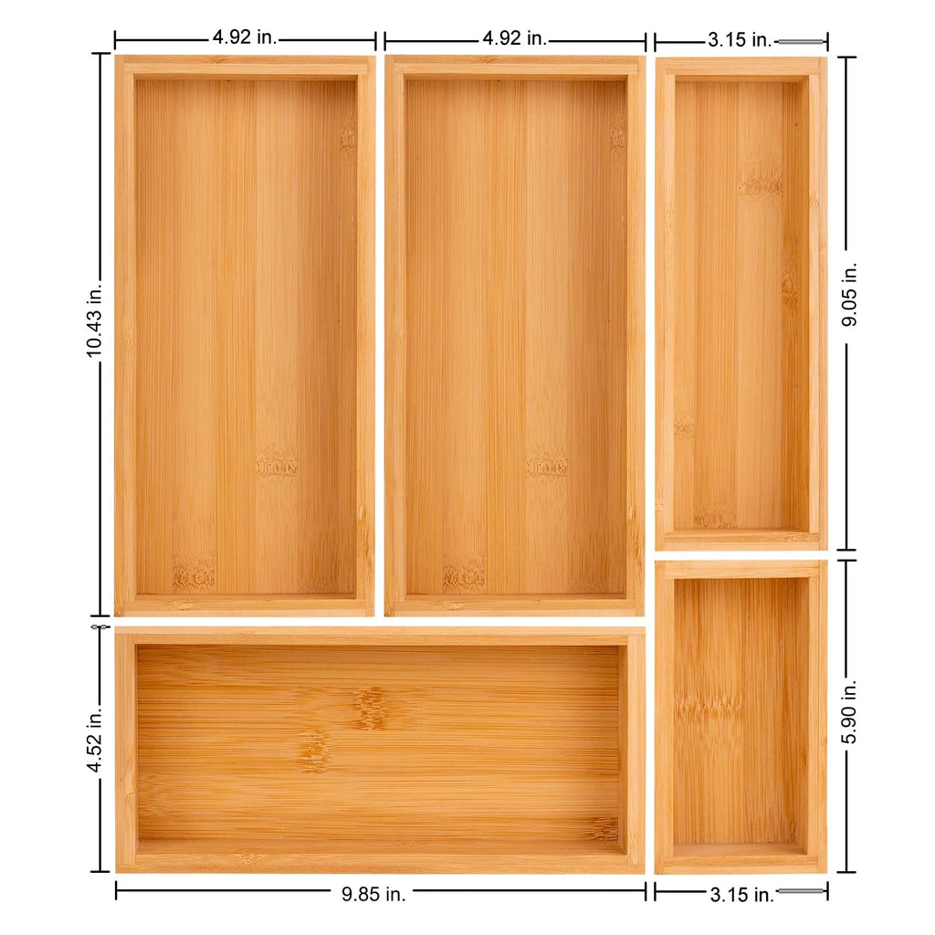 Bamboo Drawer Dividers Set, Adjustable Wooden Organizers, Stackable Trays, Brown V909376