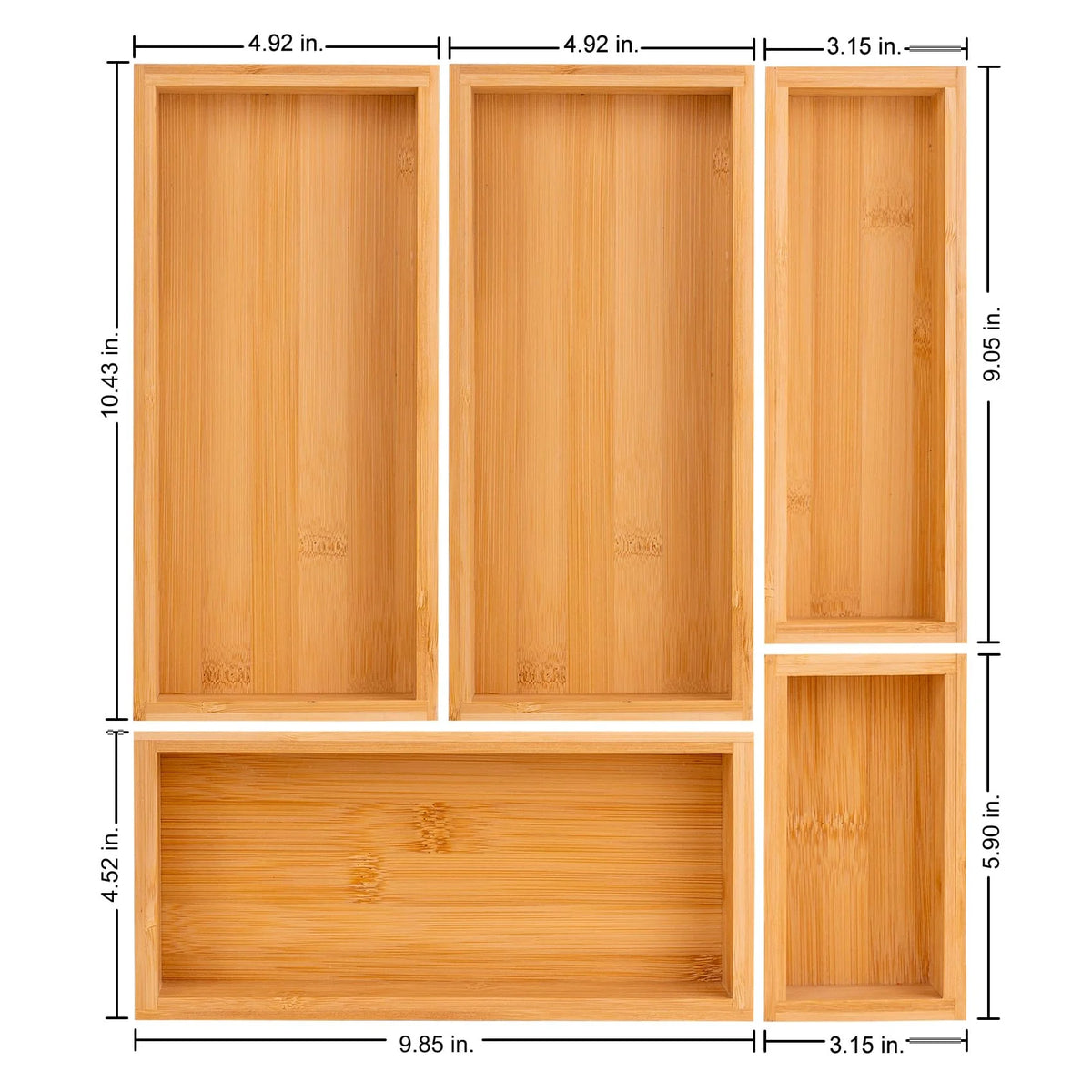 Bamboo Drawer Dividers Set, Adjustable Wooden Organizers, Stackable Trays, Brown V909376