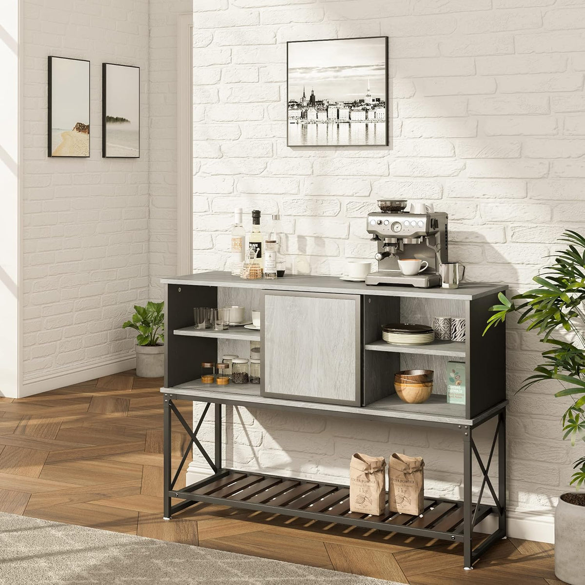 Wood Bar Cabinet with Sliding Metal Door I32591