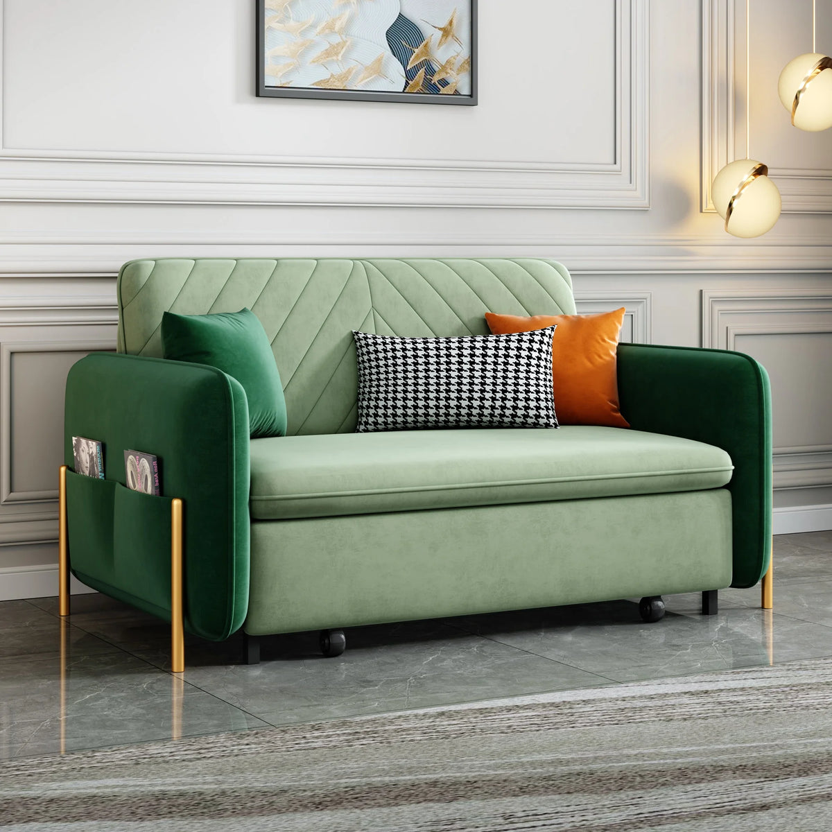 Green Velvet Convertible Sleeper Sofa R389769