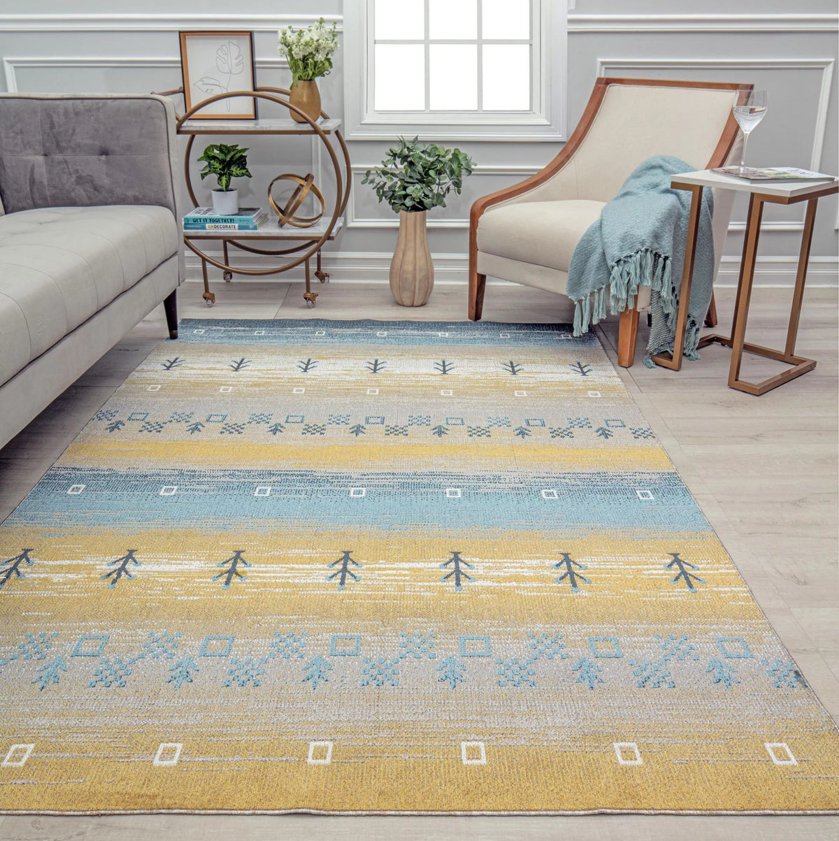Yellow Tribal Bohemian Area Rug 2'6" x 4' A106