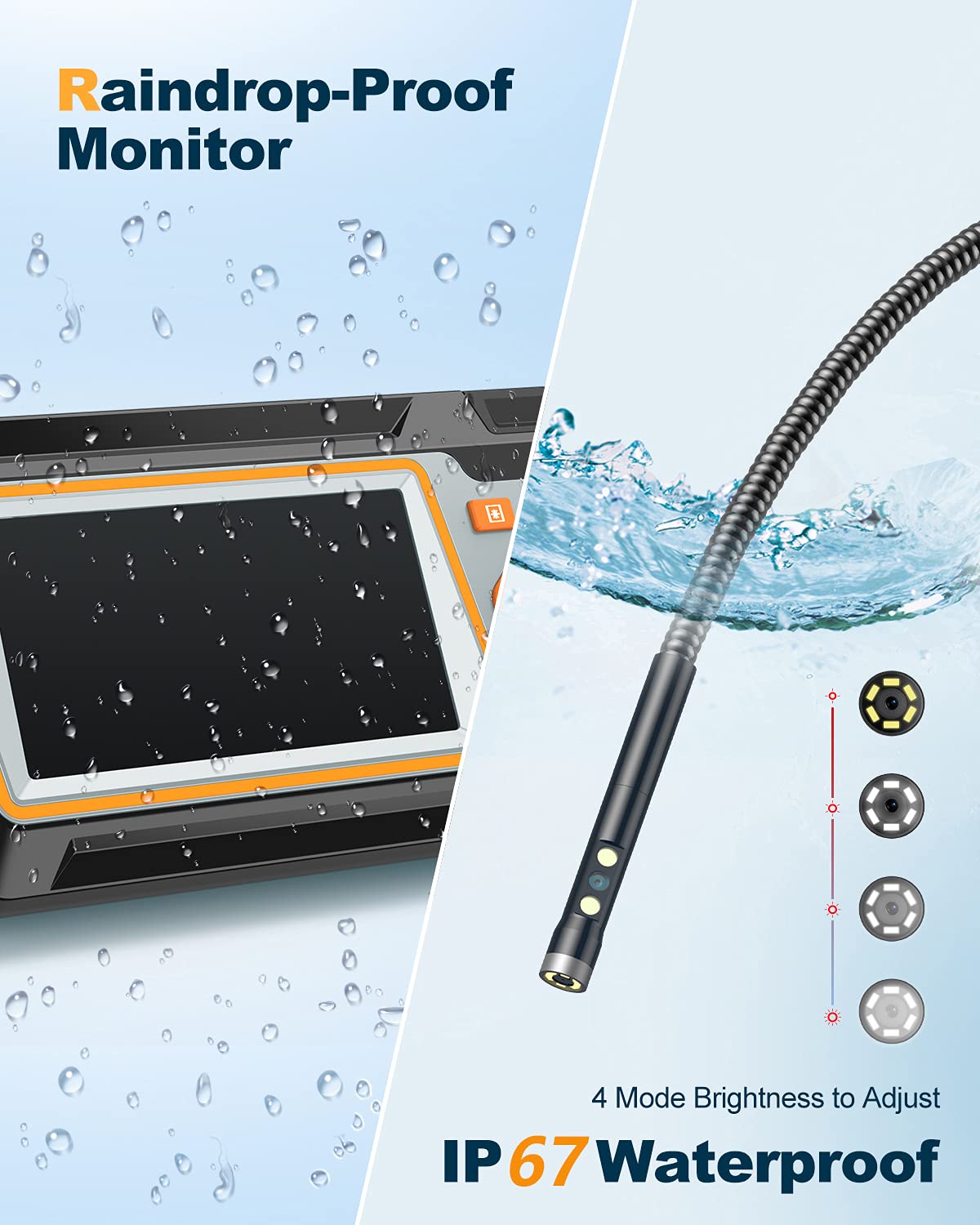 Dual Lens 1080P HD Borescope Inspection Camera with Metal Cable E1867