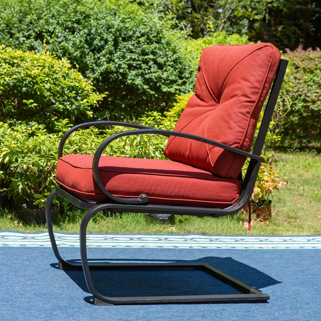 Set of 2 Outdoor Dining Chairs with Cushions, Black&Red E491