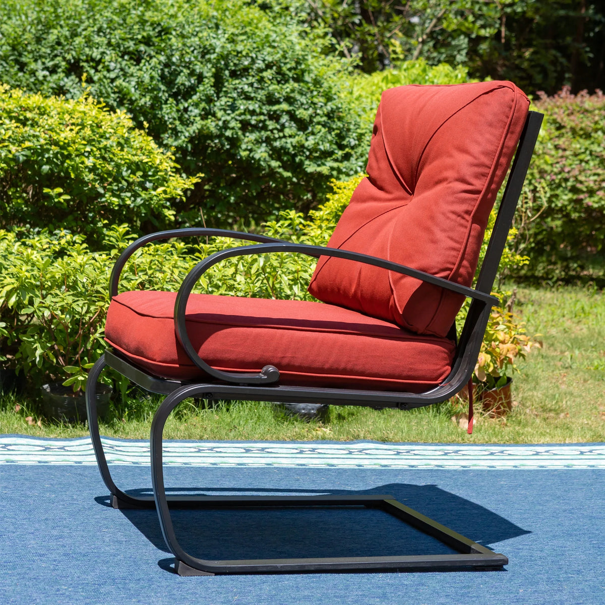 Set of 2 Outdoor Dining Chairs with Cushions, Black&Red E491