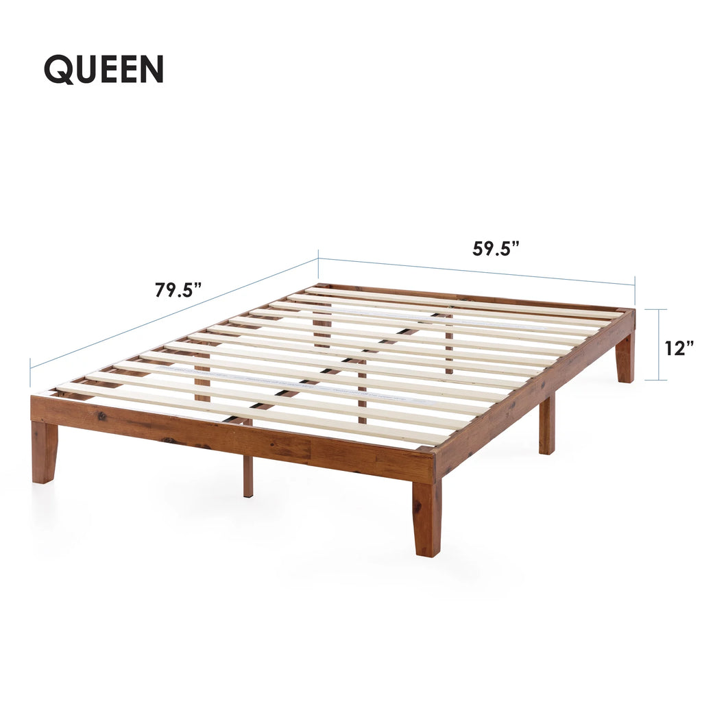 12" Solid Wood Platform Bed with Wooden Slats, Queen, Cherry X289739