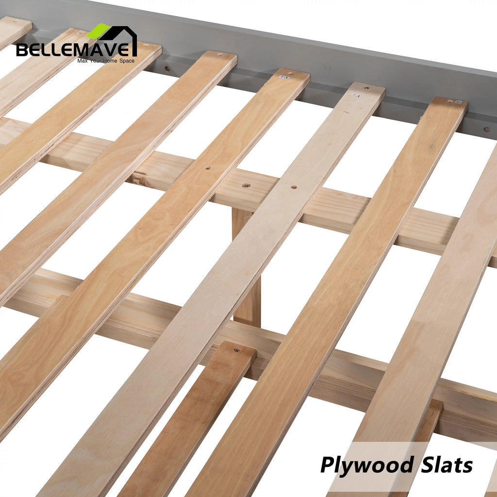 Full Over Full Wood Bunk Bed with Twin Trundle and Ladder V7653