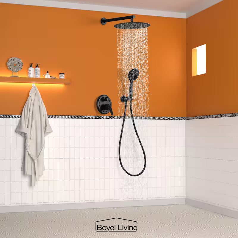 12 in. Wall Mount Dual Shower Heads with Valve in Matte Black G238