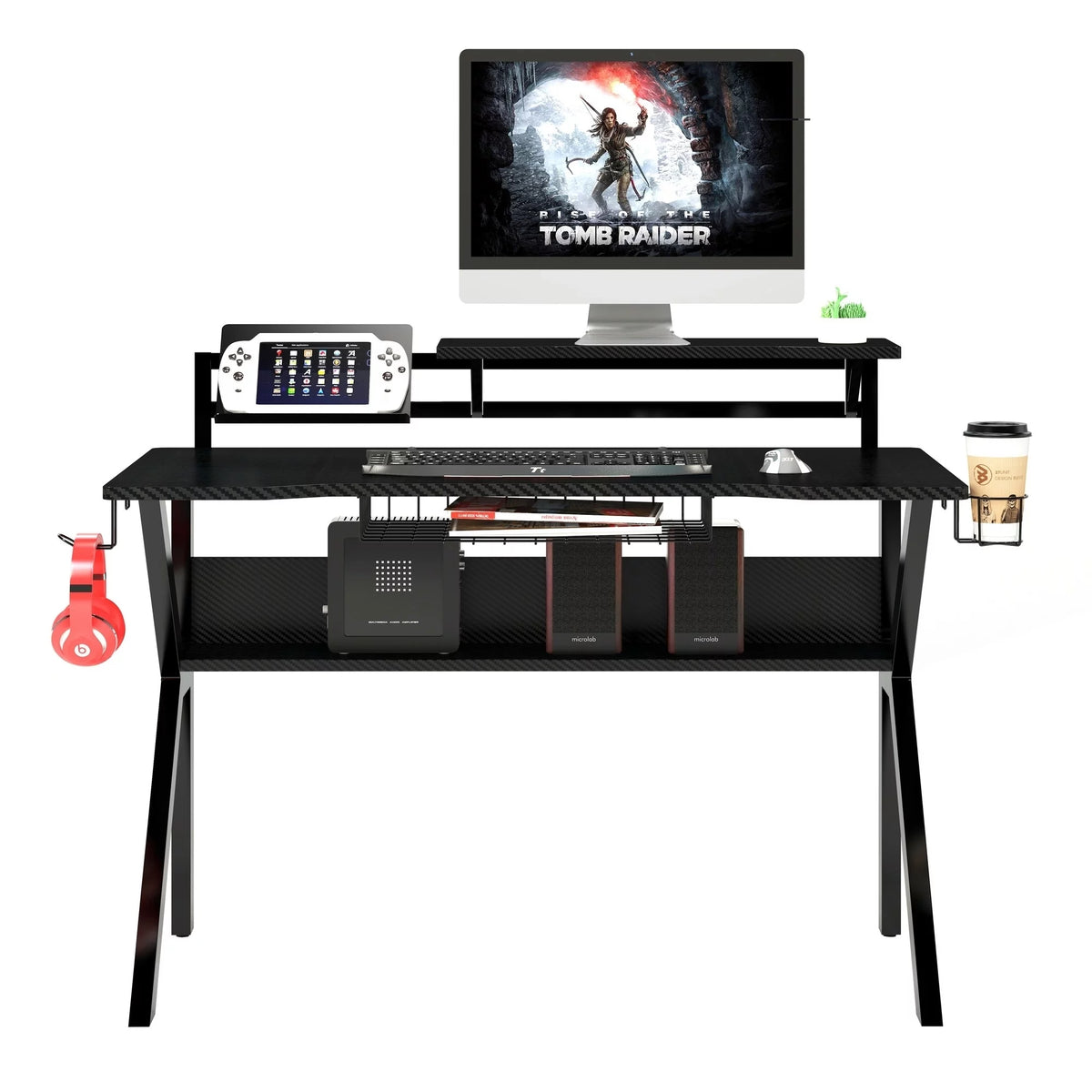 PVC Coated Ergonomic Metal Frame Gaming Desk with K Shape Legs, Black F5820