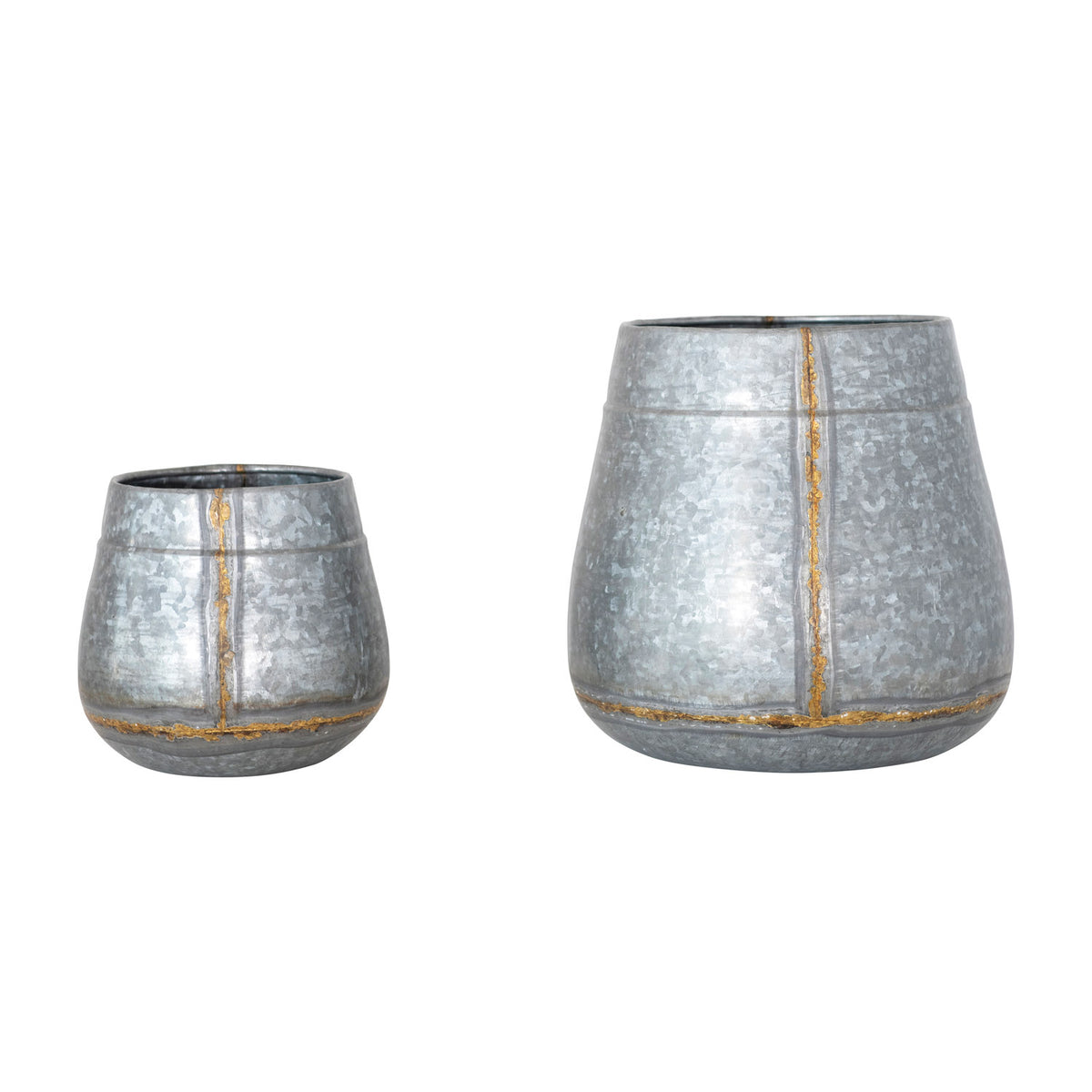 Galvanized Metal Planters, Antique Zinc Finish, Set of 2 Y75575