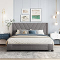 Queen Size Gray Linen Upholstered Platform Bed Frame with Drawer V31812