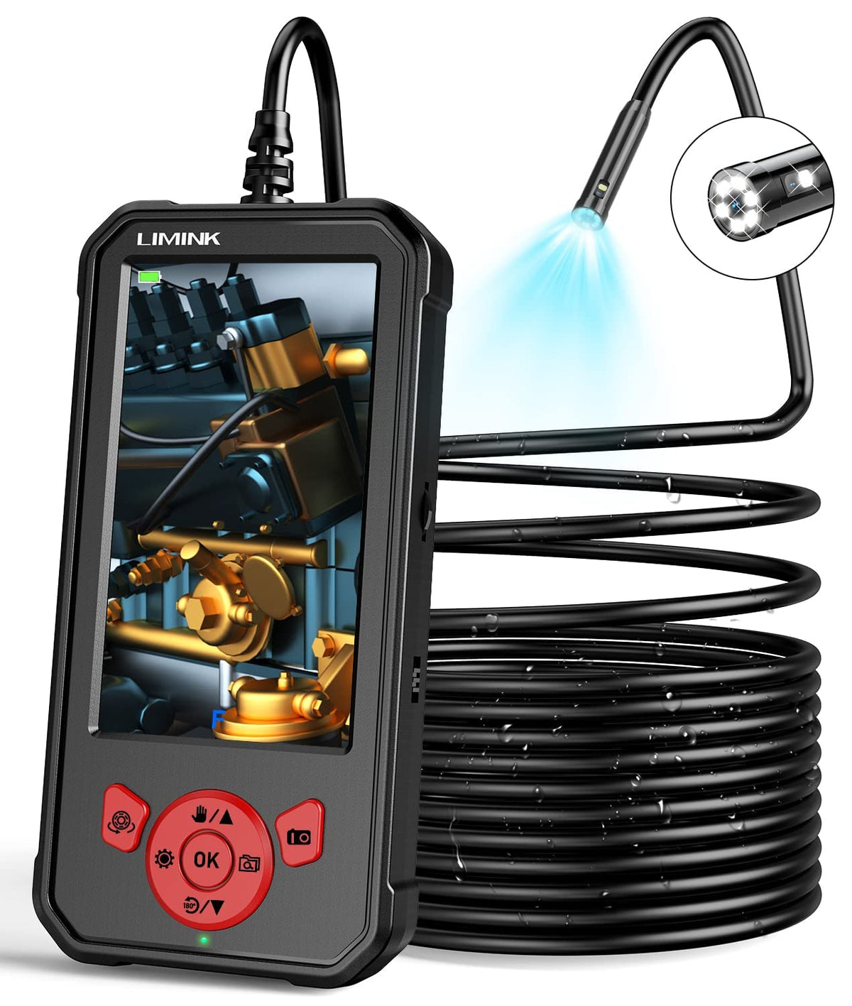 Dual Lens 1080P HD Borescope Inspection Camera with Metal Cable E1867