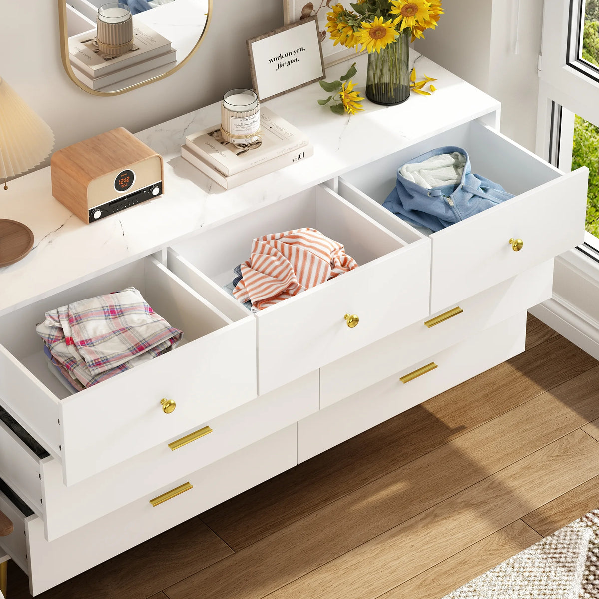 White 6 Drawer Wood Dresser J673